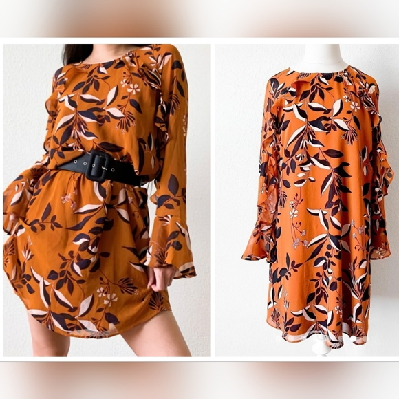 Ann Taylor Factory, Floral Shift Ruffle Mini Dress, Size 0 - Picture 1 of 14